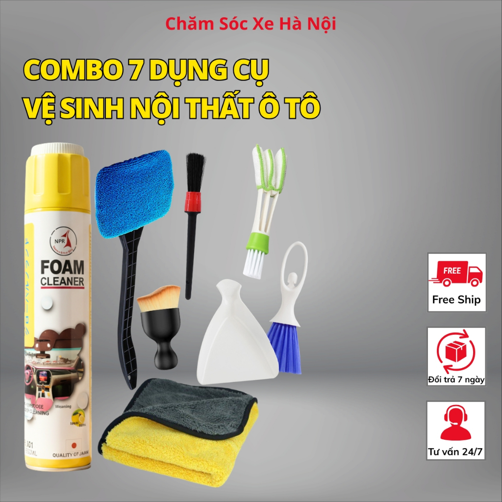 Combo 7 Món Dọn Nội Thất Ô Tô Đa Năng | Bộ Dụng Cụ Vệ Sinh Xe Hơi Tiện Lợi