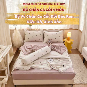 Bộ chăn chần ga chần chất liệu Cotton Đũi MemMinBedding tặng kèm gối ôm phong cách vintage