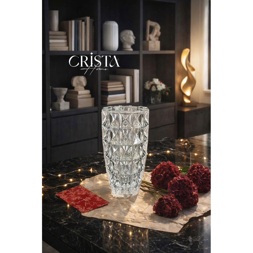 🌈🌈🌈 BÌNH CẮM HOA THỦY TINH VÂN KIM CƯƠNG 27.5CM X 14CM – CRISTA HOME 60232 | CHÍNH HÃNG