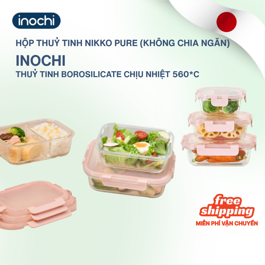 Hộp Thuỷ Tinh Nikko Pure Inochi - Trong Suốt, Nắp Màu Pastel Tinh Tế, Tiện Lợi, Chịu Nhiệt Cao Đến 560*C
