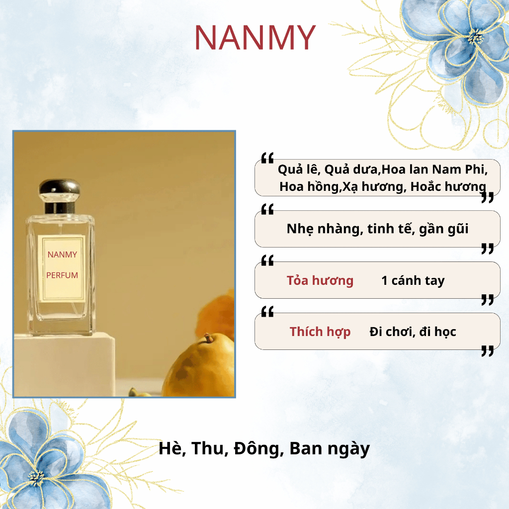 Nước hoa nữ NANMY english pear hương Nhẹ nhàng, Nữ tính