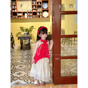 Bộ Váy Yếm Bé Gái, Bộ Đồ Tết Xinh Cho Bé Gái Chất Gấm Cao Cấp, Quần Lụa Mịn Phong Cách Tiểu Thư
