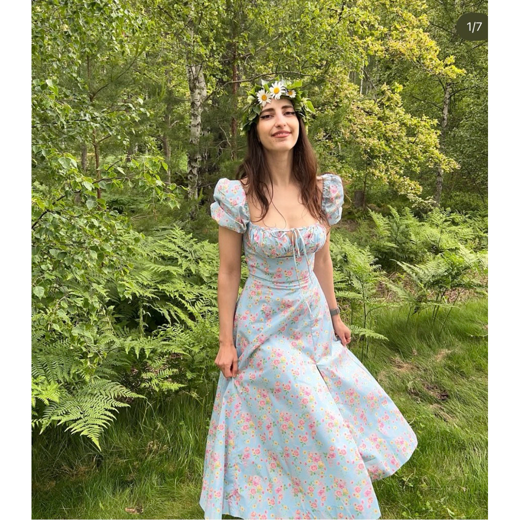 Đầm hoa nhí xanh pastel style vintage thời thượng nữ tính thanh lịch cho mùa hè 🌿🌸