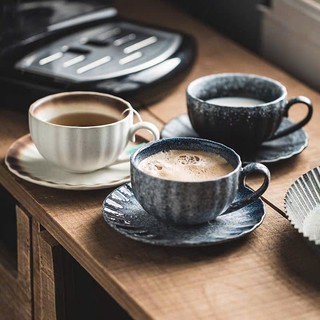 Tách Sứ 190ml, Ly Cafe, Capuchino Đen Trắng Xanh Kèm Đĩa Phong Cách Vintage Indochina