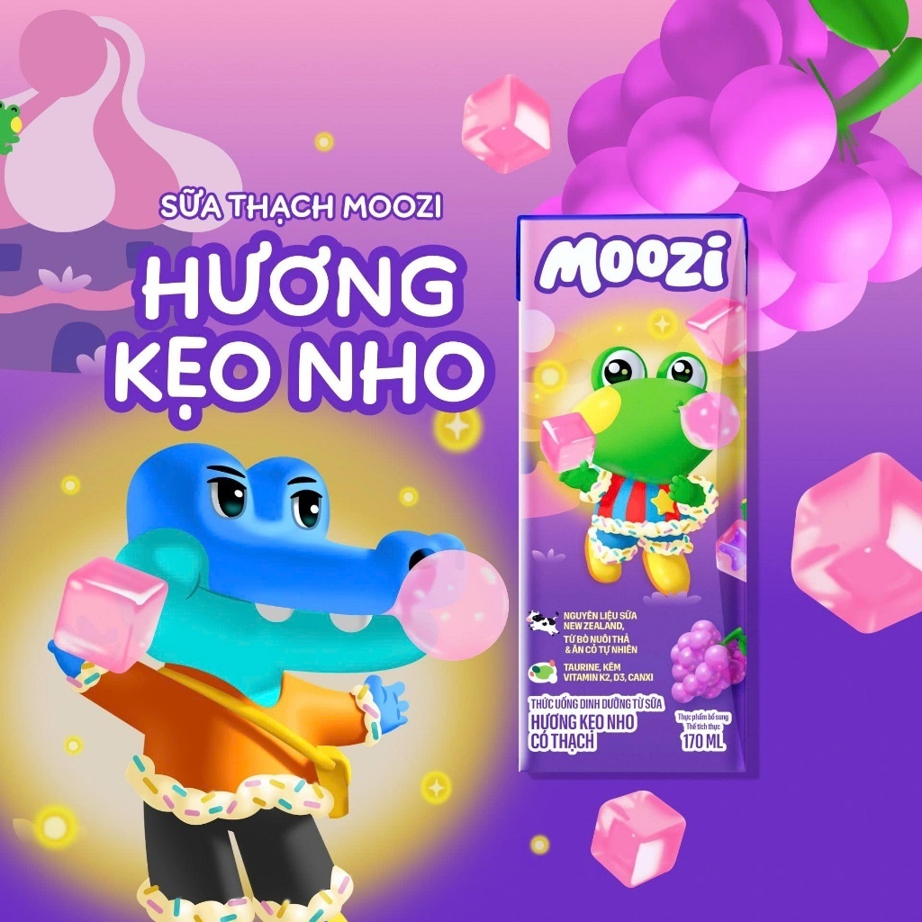 [THÙNG 48 HỘP] Thức uống dinh dưỡng Moozi có thạch nhiều vị (kẹo nho, cam đào, dưa lưới, socola lúa mạch) - 170ml