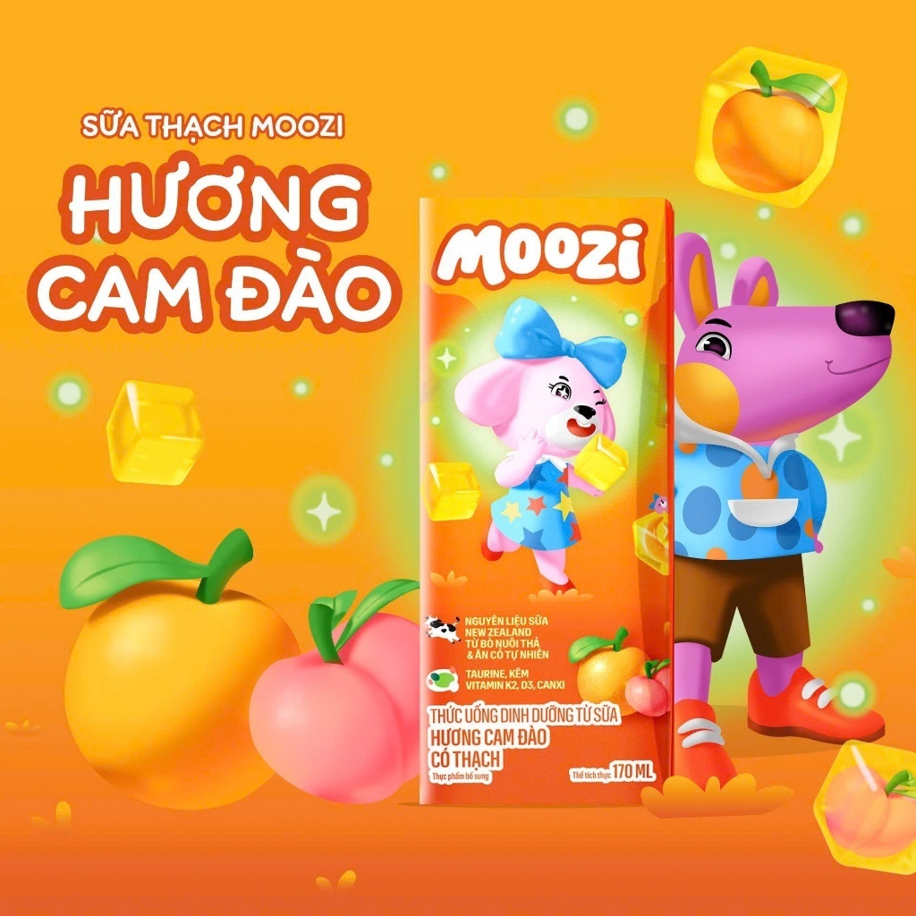 [THÙNG 48 HỘP] Thức uống dinh dưỡng Moozi có thạch nhiều vị (kẹo nho, cam đào, dưa lưới, socola lúa mạch) - 170ml