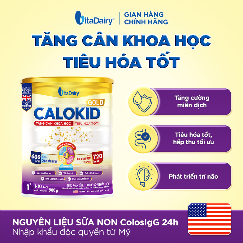 [COMBO TIẾT KIỆM 1.3KG] Sữa bột Calokid Gold giúp bé bổ sung dinh dưỡng, hỗ trợ tăng cân hiệu quả (900g+400g)