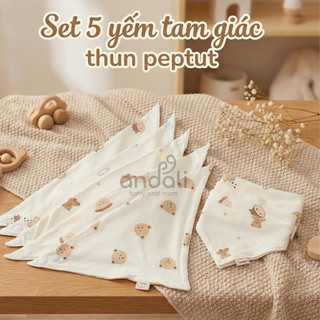 Sét 5 Yếm Tam Giác Anchee Chất Petit Có Cúc Bấm Cho Bé ( freesize 0M - 2 tuổi), nhiều màu sắc xinh xắn