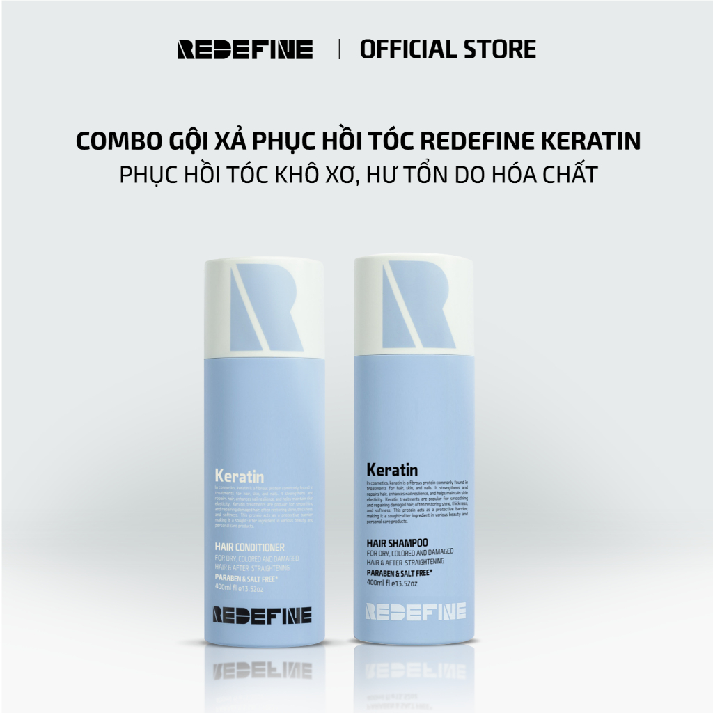 Combo Gội Xả Phục Hồi Tóc REDEFINE Keratin - Bộ Đôi Chăm Sóc Tóc Chuẩn Salon Tại Nhà