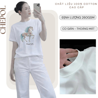 Áo thun nữ Chepol in chú ngựa cao cấp, áo phông chất cotton co dãn 2 chiều, thoáng mát, có bigsize đến 120kg - CP_20280
