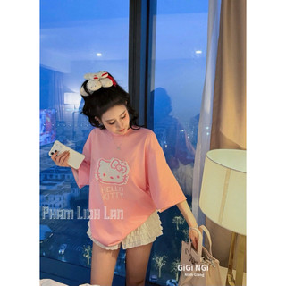 Áo Phông Hồng Gấu 13De Marzo Thêu Kitty Tay Kẻ QC