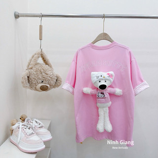 Áo Phông Hồng Gấu 13De Marzo Thêu Kitty Tay Kẻ QC