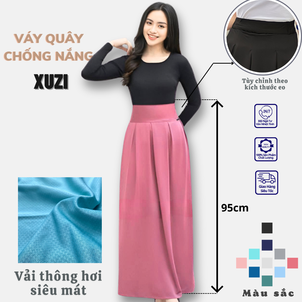 Váy chống nắng nữ quây váy nắng toàn thân vải thông hơi cao cấp XUZI co dãn 4 chiều siêu mát, cản gió chống tia UV tốt .
