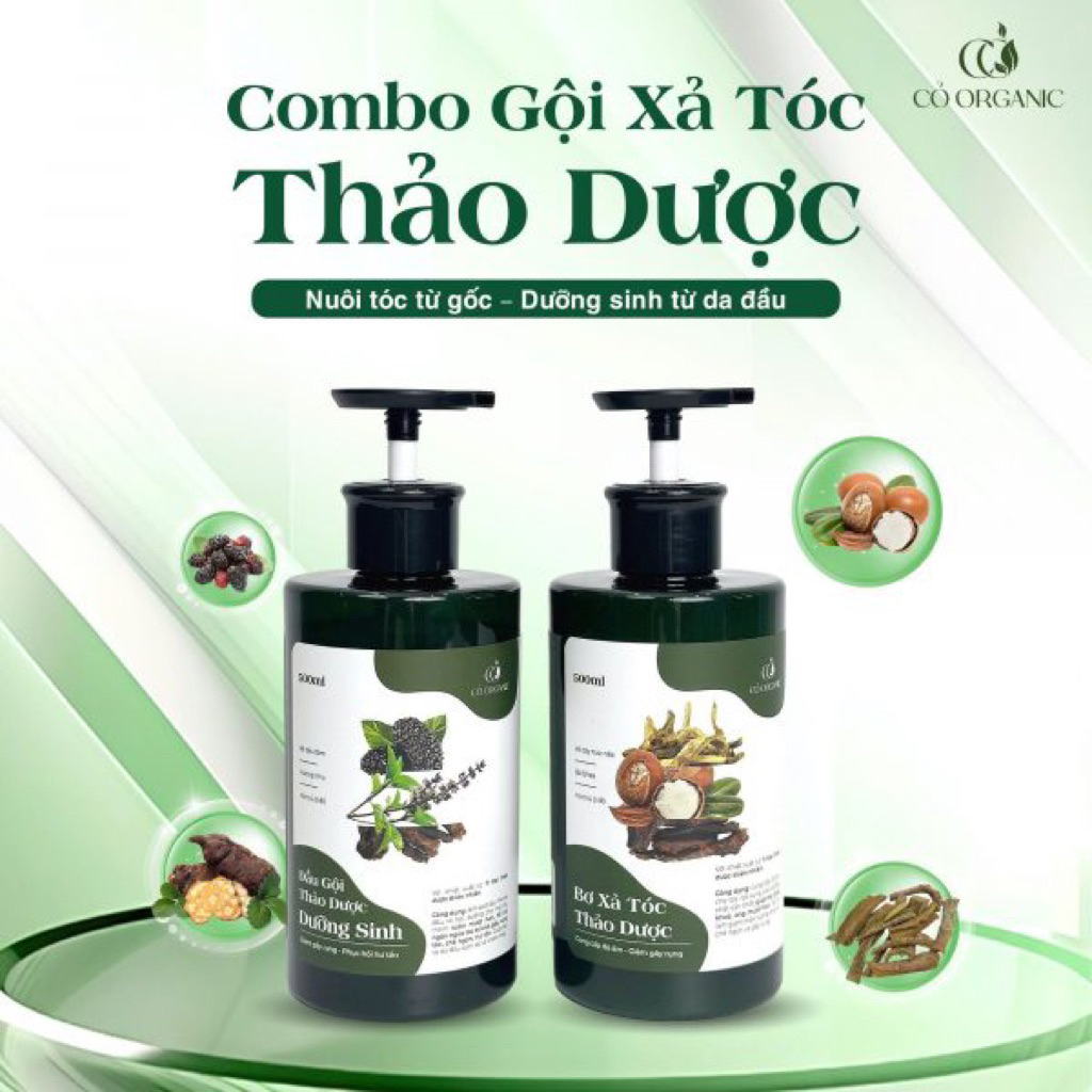 Dầu gội thảo dược dưỡng sinh Cỏ Organic 500ml giúp lưu thông tuần hoàn máu, phục hồi hư tổn, ngăn rụng tóc tặng 1 mặt nạ