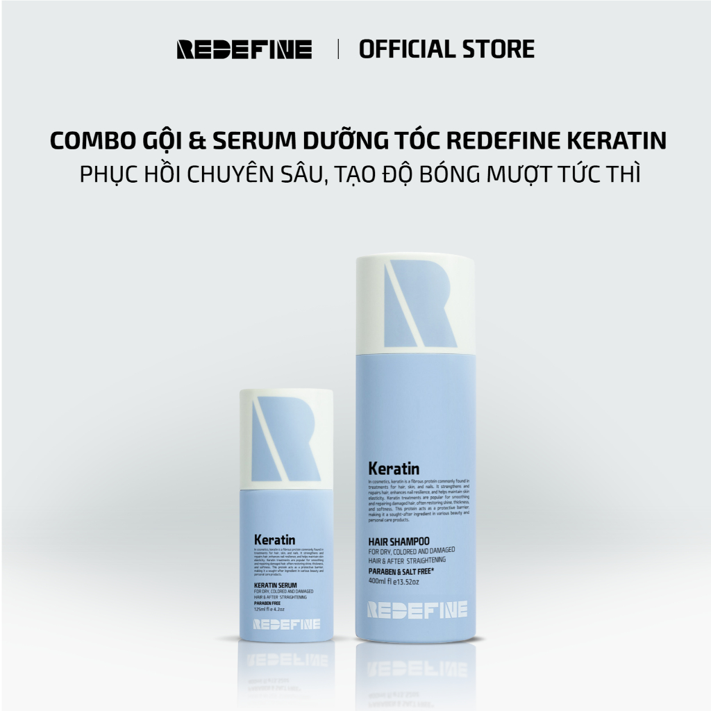 Combo Dầu Gội và Serum Dưỡng Tóc REDEFINE Keratin - Phục Hồi Chuyên Sâu, Tạo Độ Bóng Mượt Tức Thì