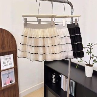 Chân Váy Voan Ngắn Mini Xếp Tầng Phối Viền Nền Chấm Bi Lưng Chun Ánh Kim Có Lót Trong Hàng Quảng Châu.