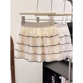 Chân Váy Voan Ngắn Mini Xếp Tầng Phối Viền Nền Chấm Bi Lưng Chun Ánh Kim Có Lót Trong Hàng Quảng Châu.