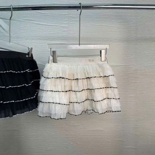 Chân Váy Voan Ngắn Mini Xếp Tầng Phối Viền Nền Chấm Bi Lưng Chun Ánh Kim Có Lót Trong Hàng Quảng Châu.