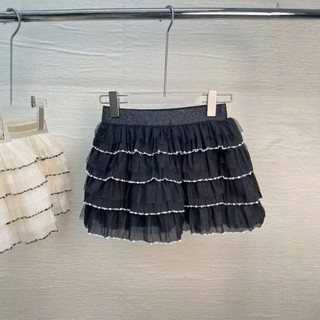 Chân Váy Voan Ngắn Mini Xếp Tầng Phối Viền Nền Chấm Bi Lưng Chun Ánh Kim Có Lót Trong Hàng Quảng Châu.