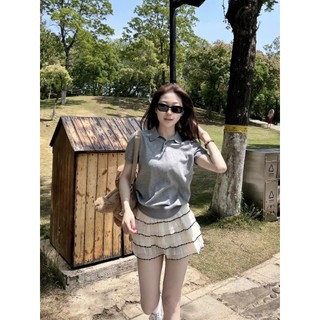 Chân Váy Voan Ngắn Mini Xếp Tầng Phối Viền Nền Chấm Bi Lưng Chun Ánh Kim Có Lót Trong Hàng Quảng Châu.