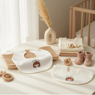 Set 2 yếm tròn em bé Việt Nam anchee, chất đũi gân dày dặn cho bé