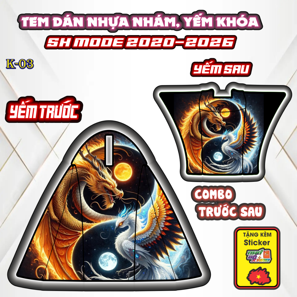 Bộ Tem Nhựa Nhám SH MODE 2020 - 2026 Mẫu Thái cực Thiết Kế Tinh Tế, Tạo Điểm Nhấn Sang Trọng Cho Xe.