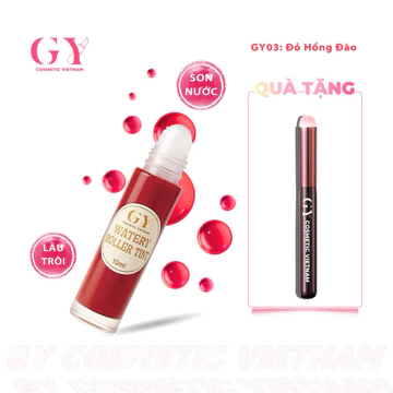Son Tint Lì Bi Lăn Roller Watery Lip Tint GY Cosmetic, Màu GY03 Đỏ Hồng Đào, Nhẹ Môi, Lâu Trôi, 10ml