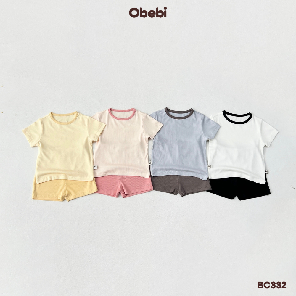 Bộ Cộc Mặc Nhà Phối Màu Vẩi Gân Sợi Tre Obebi Thời Trang Hè Thoải Mái Cho Bé Trai Bé Gái từ 6kg - 22kg BC332
