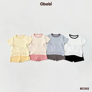 Bộ Cộc Mặc Nhà Phối Màu Vẩi Gân Sợi Tre Obebi Thời Trang Hè Thoải Mái Cho Bé Trai Bé Gái từ 6kg - 22kg BC332