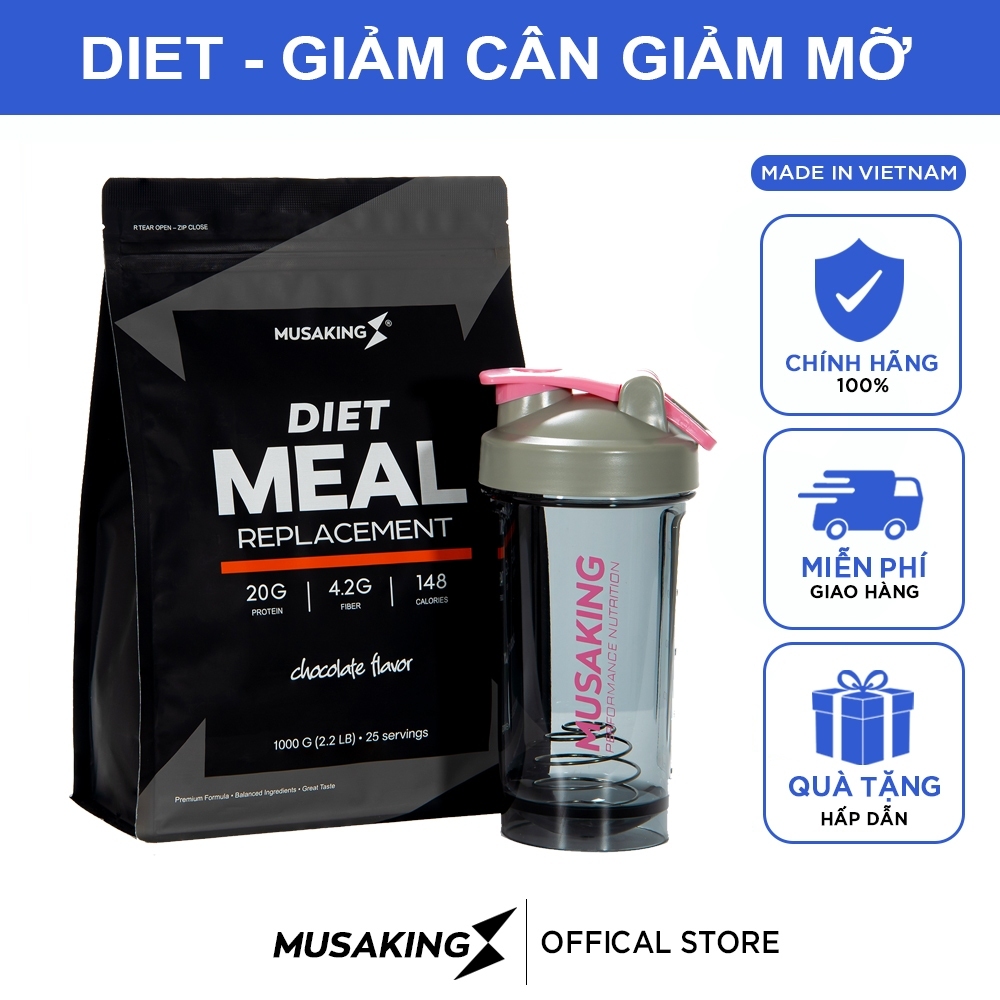 Bột Thay Thế Bữa Ăn Sữa Diet Meal Replacement Musaking túi 1kg | Giảm Cân Ăn Kiêng + Tặng bình lắc Shaker 600ml - 1
