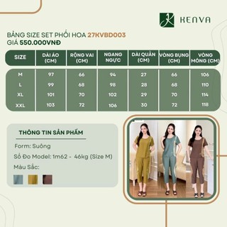 27KVBD003 Bộ lanh Ken va quần lửng áo ngắn tay phối hoa.Chất Liệu: Lanh Hàn