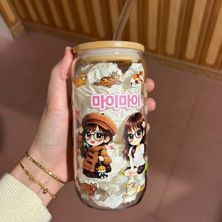Cốc Thủy Tinh In Hình Theo Yêu Cầu 500ml, Ly Thủy Tinh Nắp Tre 16Oz Chịu Nhiệt Kèm Phụ Kiện, Quà Tặng Sinh Nhật