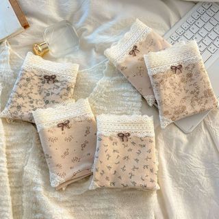 Quần Lót Nữ Cotton In Hình Hoa Nhí Viền Ren Đáng Yêu, Quần Chip Mềm Thoáng Đáy Dài 2 Lớp King Shop L-5918