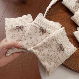 Quần Lót Nữ Cotton In Hình Hoa Nhí Viền Ren Đáng Yêu, Quần Chip Mềm Thoáng Đáy Dài 2 Lớp King Shop L-5918