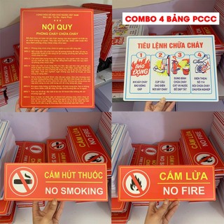Combo 4 bảng PCCC, nội quy tiêu lệnh chữa cháy, bảng cấm lửa, bảng cấm hút th.uốc - Fomex dày 5mm - Tặng kèm băng dính