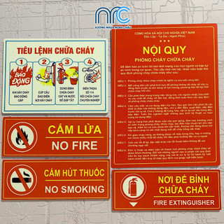 Combo 4 bảng PCCC, nội quy tiêu lệnh chữa cháy, bảng cấm lửa, bảng cấm hút th.uốc - Fomex dày 5mm - Tặng kèm băng dính