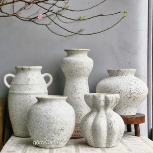 lọ hoa men xi măng atlantics phong cách retro wabisabi nhẹ nhàng hiện đại gốm Bát Tràng quà tặng cao cấp