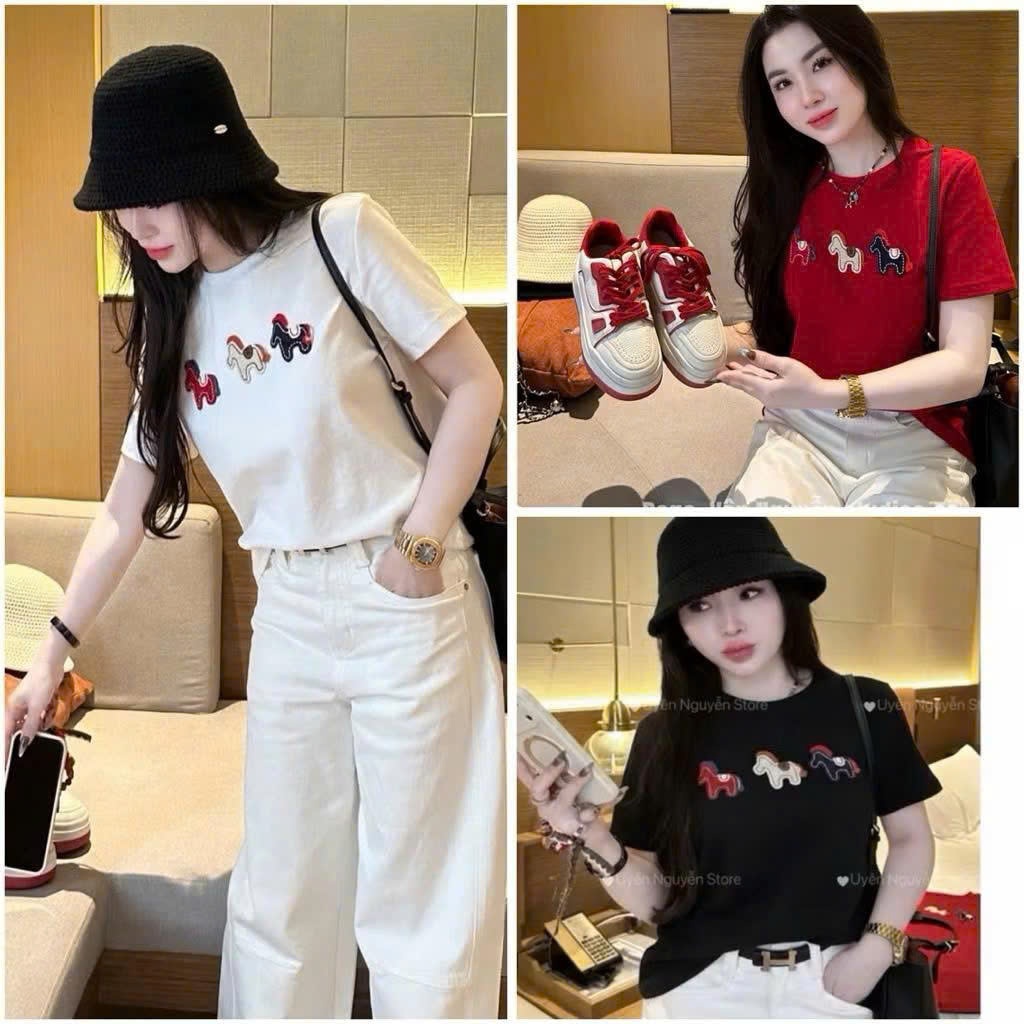 [ QIHO ] Áo Thun Thêu 3 Ngựa Form Babytee Chất Cotton 4 Chiều Mềm Mát CT 04