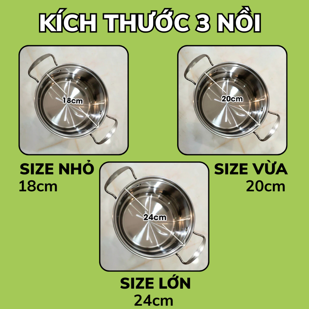 Bộ 3 nồi ECOZZY chất liệu inox 410 chống dính, chống rỉ kích thước 18-20-24cm dùng được mọi loại bếp