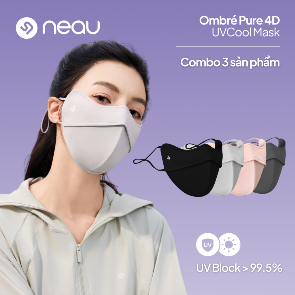 NEAU【COMBO 3 CÁI】Khẩu Trang Chống Tia UV Ngăn Trôi Trang Điểm, Son Môi Mát Lạnh Dây có nút điều chỉnh MS401