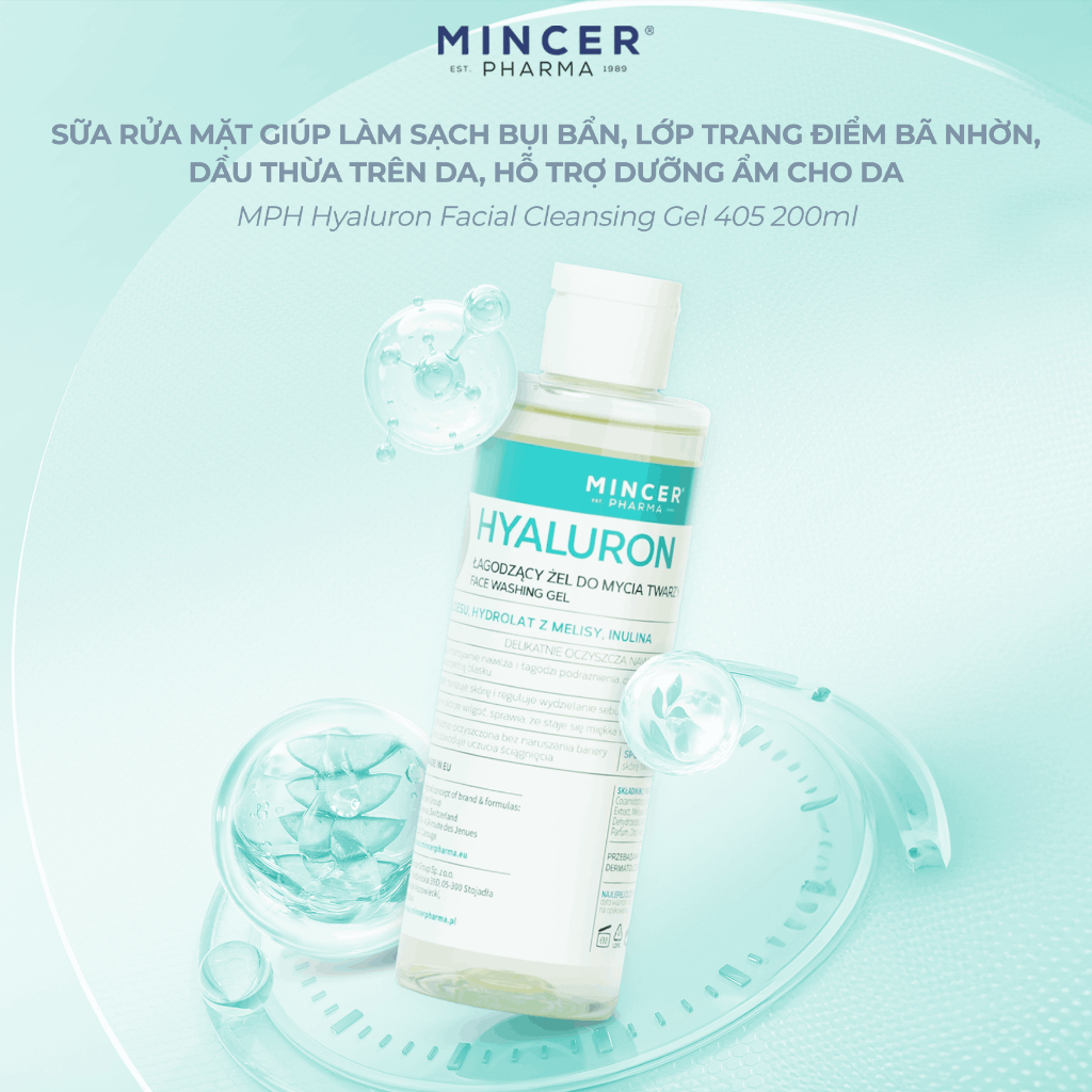 KOL -Gel Rửa Mặt Mincer Pharma Hyaluron 405 Làm Sạch Sâu Cho Da Mụn & Da Tổn Thương 200ml