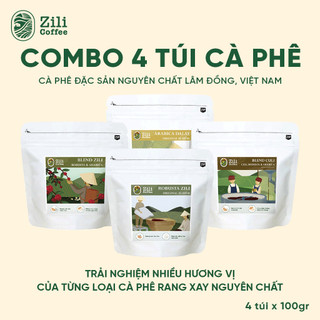 Cà phê đặc sản rang mộc 4 túi trải nghiệm 100g/túi pha máy pha phin