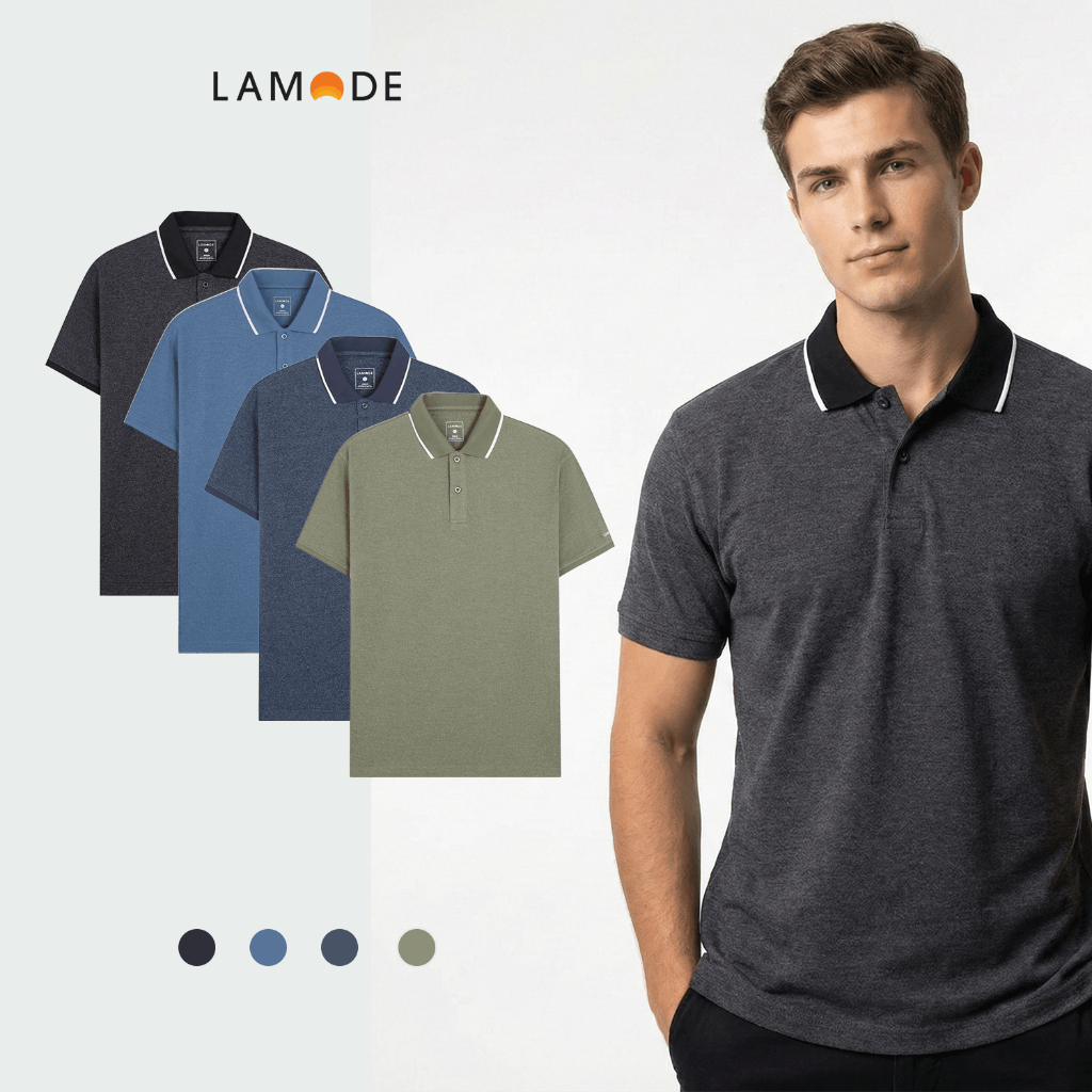 Áo Polo Nam Lamode tay ngắn cotton dáng Regular co giãn thấm hút men'swear LPS021AS0E