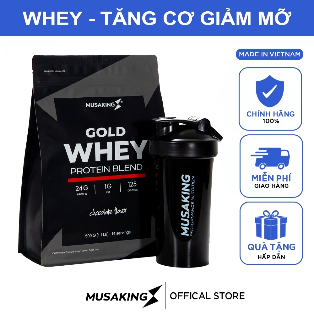 Bột sữa Gold Whey Protein Blend Musaking túi 500g - Tăng Cơ Giảm Mỡ + Tặng bình lắc Shaker 600ml - 1