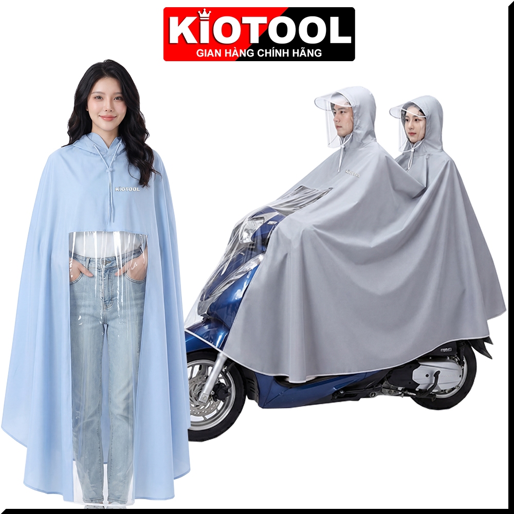 Áo mưa đi xe máy Kiotool che phủ toàn thân vành đôi chắn nước, dễ dàng sử dụng điện thoại