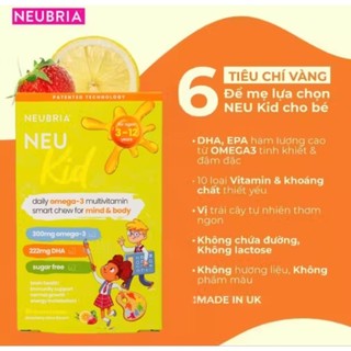 KẸO NHAI BỔ NÃO NEU KID VITAMIN & OMEGA 3 – TĂNG TẬP TRUNG, HỖ TRỢ PHÁT TRIỂN TOÀN DIỆN CHO BÉ 3–12 TUỔI