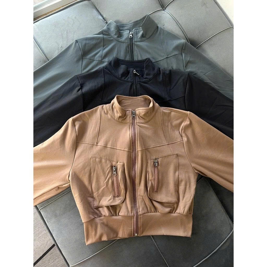 Áo Khoác Poly Croptop Form Chuẩn Có Túi Thể Thao- TẬP GYM-CHẠY BỘ- ĐẠP XE THITHISPORT