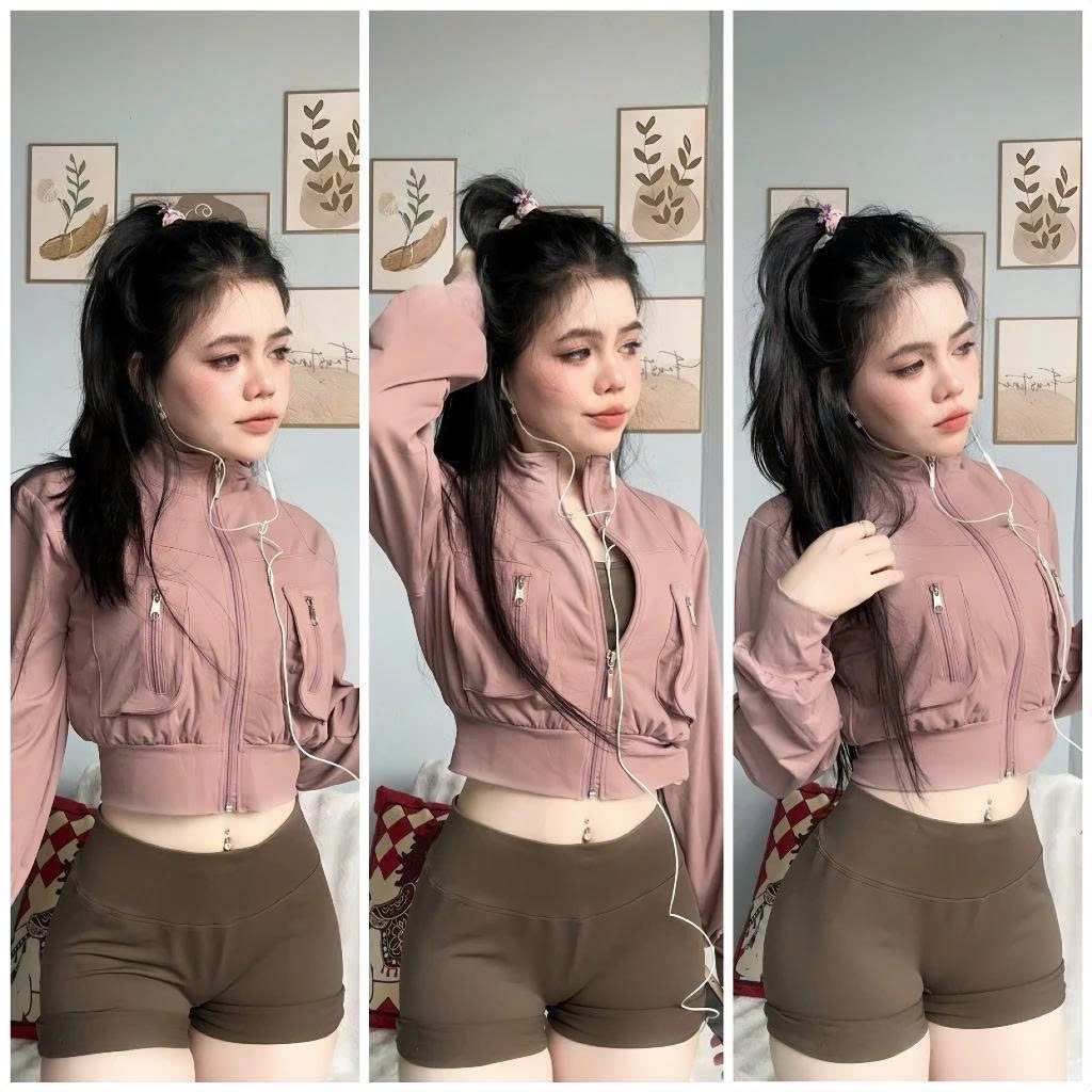 Áo Khoác Poly Croptop Form Chuẩn Có Túi Thể Thao- TẬP GYM-CHẠY BỘ- ĐẠP XE THITHISPORT