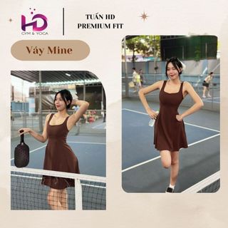 Váy Tenis Pikleball Mine Cổ Vuông Sát Nách Thể Thao Nữ Tuấn HD Có Quần Bảo Hộ Co Dãn Thoáng Mát