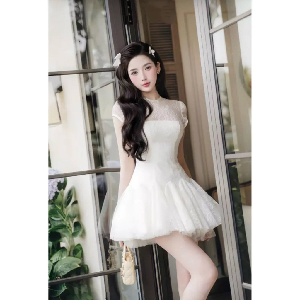 Đầm Ren Xoè Ngắn Tiểu Thư Cao Cấp – Đầm Dự Tiệc Công Chúa Thanh Lịch
